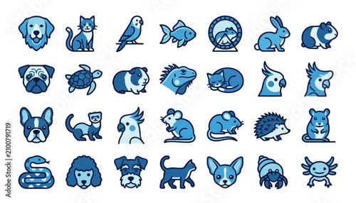 Canvas Print Various cartoon animal icons in blue.