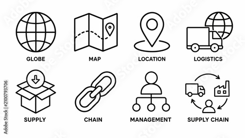 Bild auf Leinwand Minimalist icons for global supply chain management.