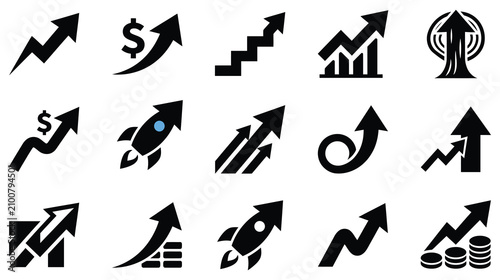 Growth and financial success icons collection