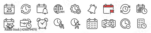 Foto Set of time management and scheduling icons with calendar, clock, alarm, checkli