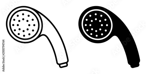 Cuadro en lienzo Black and white vector illustration of a hand held shower head with multiple wat