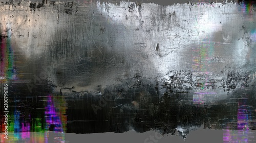 Obraz na płótnie Heavily distressed sheet metal texture with embedded digital data artifacts and light errors