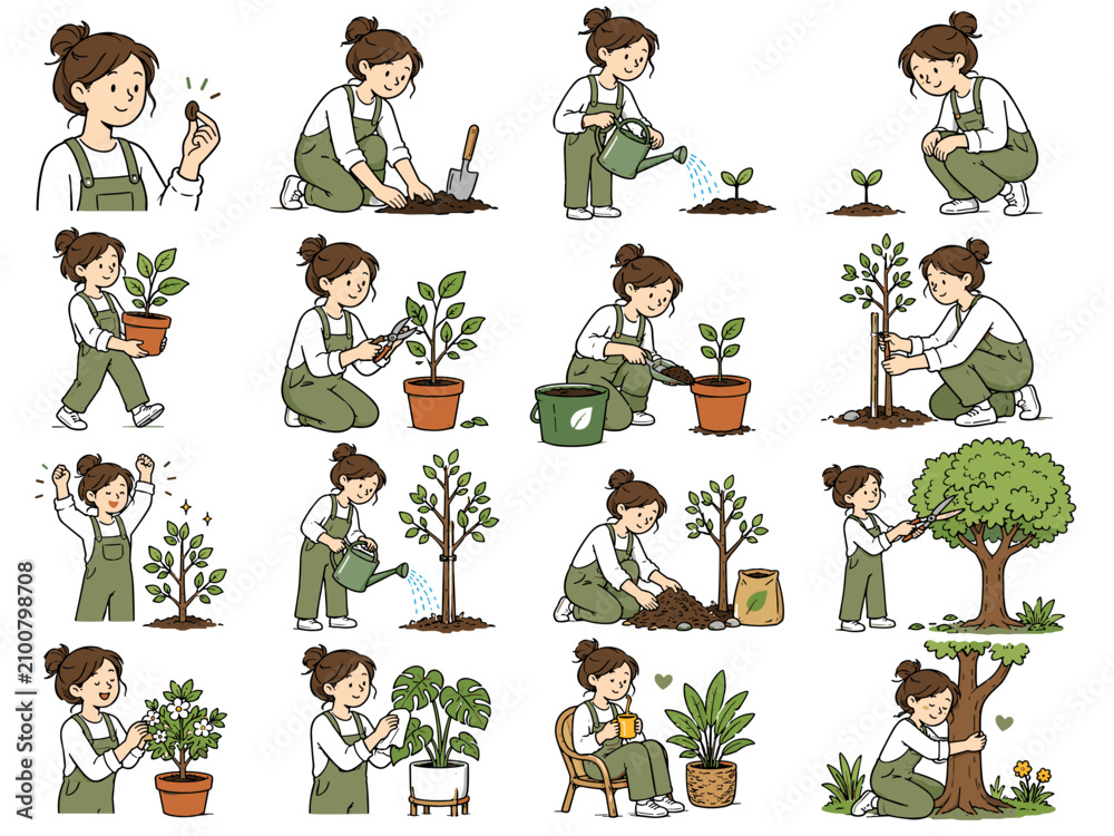 Fototapeta premium Gardening and Plant Care Flat Illustration Collection