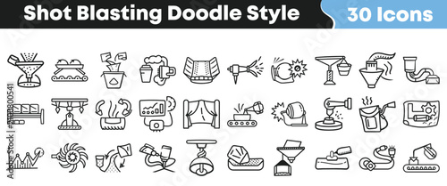 Foto Collection of thirty black and white hand drawn blasting icons