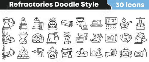 Quadro su tela Set of hand drawn refractory industry icons in doodle style