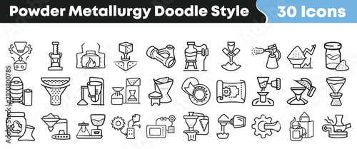 Bild auf Leinwand Collection of hand drawn powder metallurgy icons in doodle style