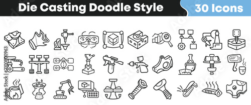 Tableau sur toile Thirty black and white die casting icons in doodle style