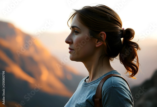 Woman with ponytail looking...