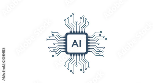 Intelligent microchip central processor unit with integrated circuit paths and prominent AI text in slate gray.