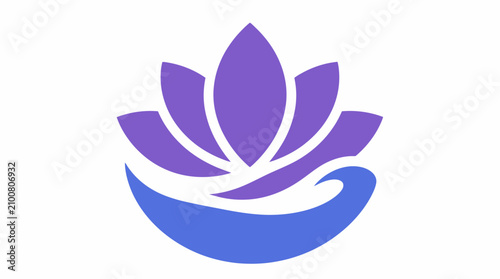 Photography Purple lotus flower icon on blue wave base