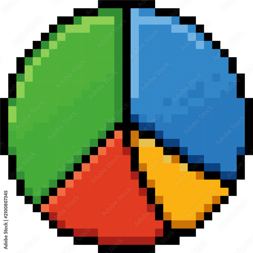 Fototapeta premium Colorful pixel art vector style pie chart icon, data visualization and financial graph concept.