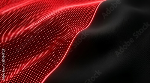 Abstract 3D glowing red led dot matrix wave on black textured fabric background