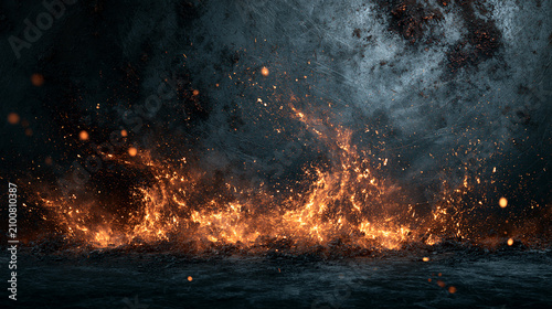 Abstract Grunge Rock Background with Dark Metal and Glowing Sparks