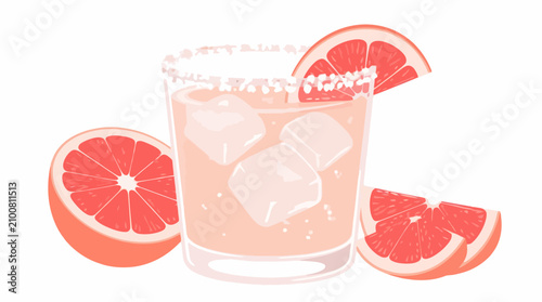 фотографія Pink grapefruit cocktail with ice and fruit slices.