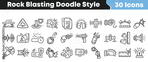 Quadro su tela Hand drawn doodle style icons depicting various rock blasting procedures