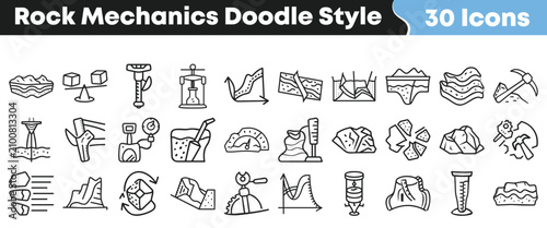 Set of hand drawn rock mechanics icons for geological research