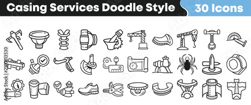 Photos Set of hand drawn casing services icons in doodle style