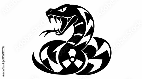 Photos Coiled snake with radioactive symbol mascot logo.