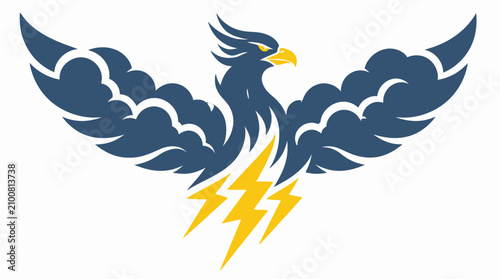 Blue phoenix mascot with yellow lightning bolt wings.