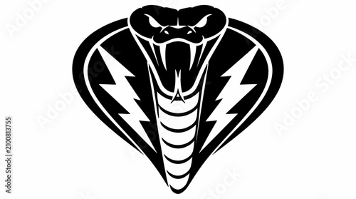Fotografie Cobra snake head silhouette with electrical lightning bolt accents