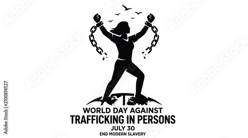 Silhouette of woman with broken chains world day against human trafficking awareness