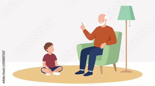 Quadro su tela Grandfather giving advice or telling a story to his attentive grandson
