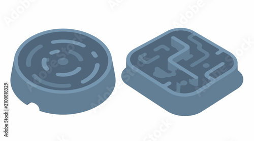 Fotografie Isometric pet slow feeder maze bowls.