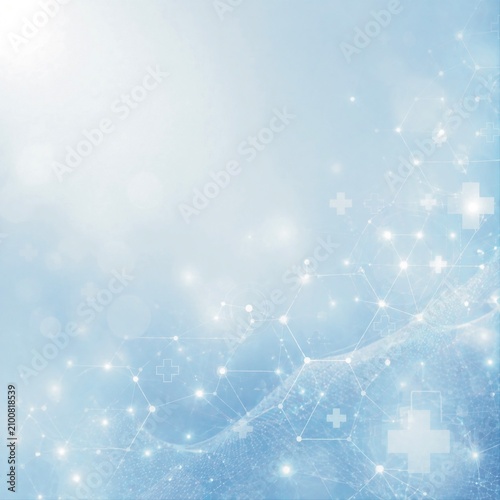  Modern Healthcare Technology Background with Medical Cross Network and Blue Abstract Light