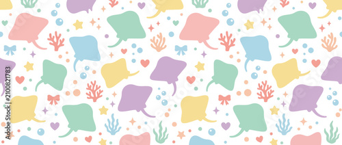 Cute Pastel Stingray Pattern Seamless Kawaii Ocean Life Background