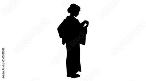 Obraz na plátne Woman adjusting obi belt silhouette
