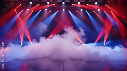 4K Dynamic Stage with Red and Blue Spotlights and Cinematic Fog for Concert Motion Graphics