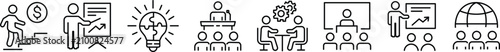 Skill development icon set. Representing workshop, training, learning, teamwork