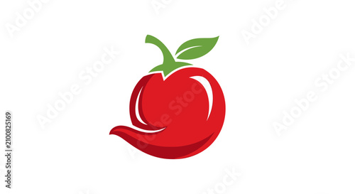 Tableau sur toile Vibrant red tomato icon with a green stem.