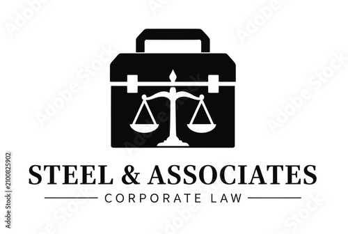 Corporate law firm logo with briefcase and scales.
