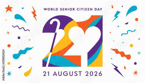 Colorful graphic design celebrating world senior citizen day with vibrant shapes