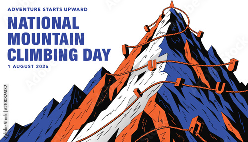 Bold graphic illustration of a mountain peak for climbing day