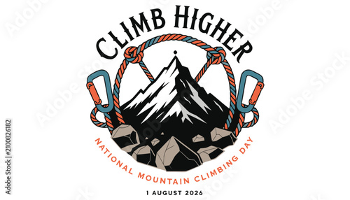 Mountain climbing emblem design featuring a rope and sharp peak