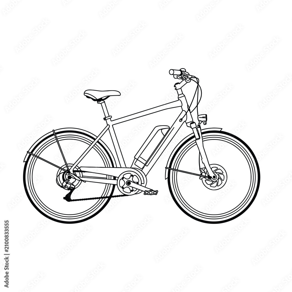 Fototapeta premium Electric Bicycle Line Drawing Black And White Illustration On White Background