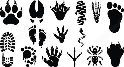 Spooky Halloween footprints and animal tracks for party decorations and design