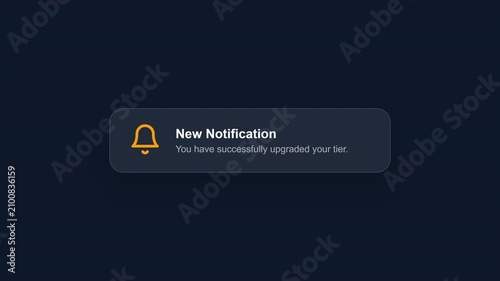 Digital Notification Popup with Bell Icon and Message on Dark Background.