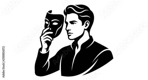 Quadro su tela Man Hiding Face Behind Mask, Persona, Identity, Deception, Illusion