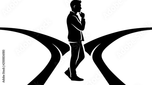 Canvastavla Man at a Crossroads, Silhouette of Businessman Making Decision