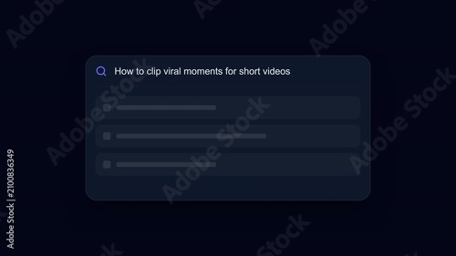 Search query animation showing how to clip viral moments for short videos.