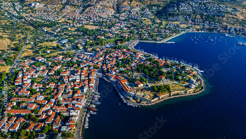 Aerial View of Eski Foca Coastal Town in Izmir Turkey