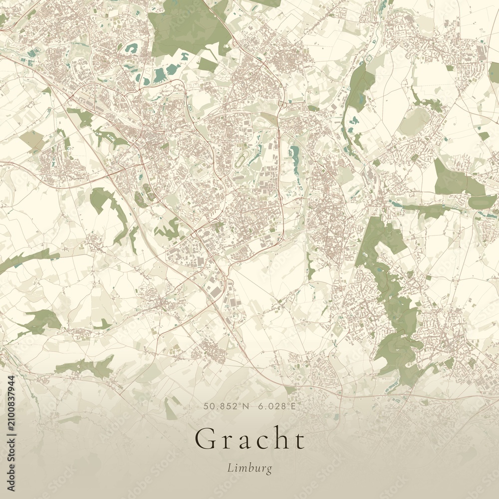 Naklejka premium Vintage Canvas Map of Gracht, Netherlands | Scandinavian Wall Art | Historic Topographic