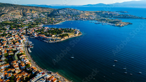 Aerial View of Eski Foca Coastal Town in Izmir Turkey
