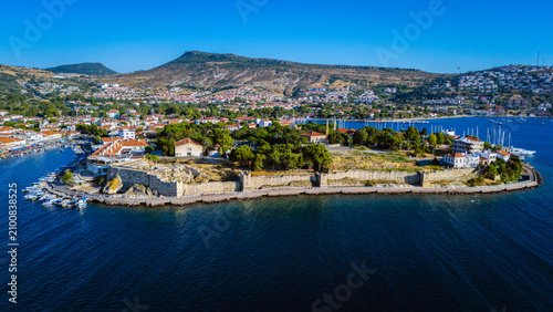 Aerial View of Eski Foca Coastal Town in Izmir Turkey