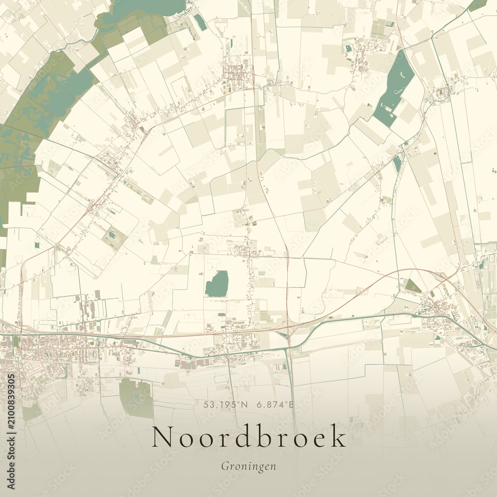 Naklejka premium Vintage Canvas Map of Noordbroek, Netherlands | Scandinavian Wall Art | Historic Topographic