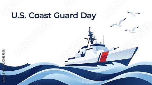 U.S. Coast Guard Day Celebration with Patrol Boat and Seagulls.