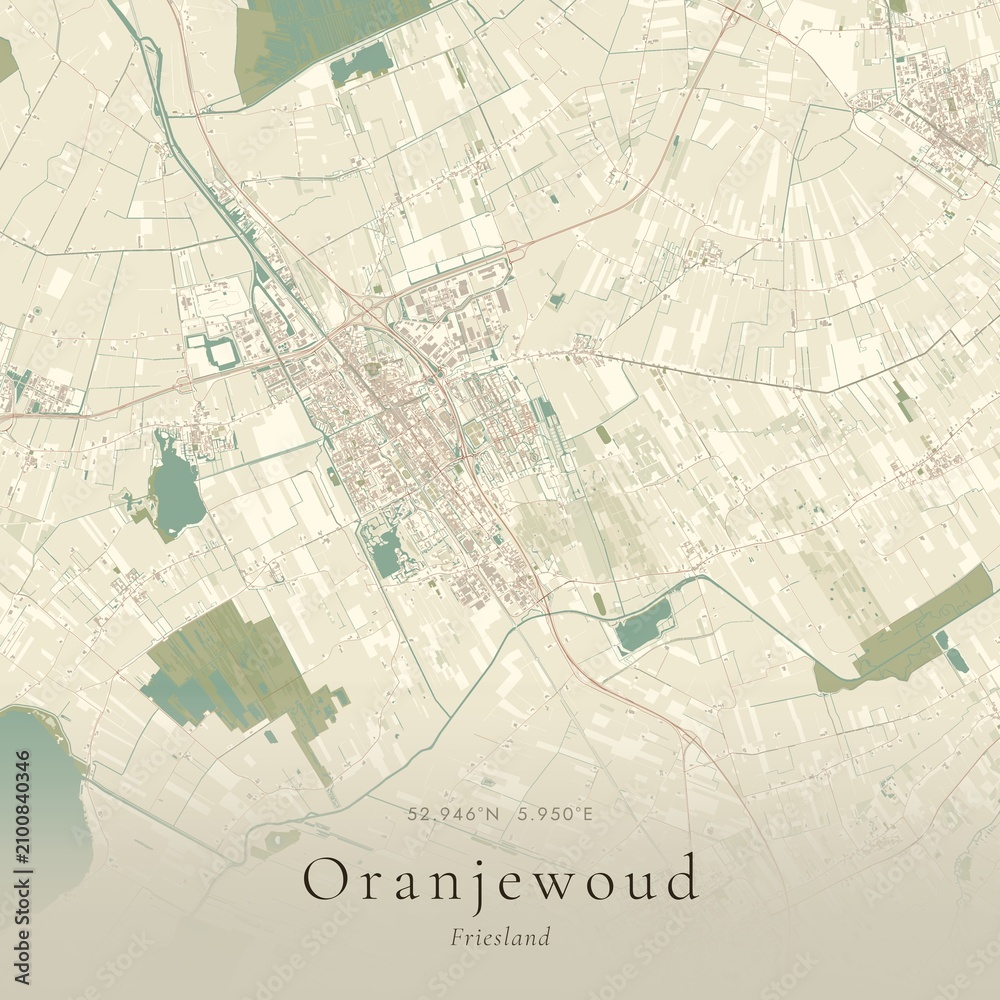 Fototapeta premium Vintage Canvas Map of Oranjewoud, Netherlands | Scandinavian Wall Art | Historic Topographic